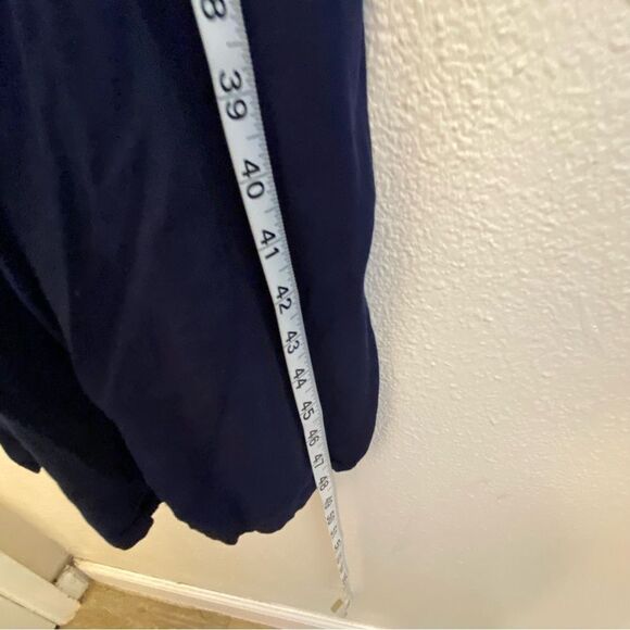 Popsugar navy blue button front tie waist wide Leg Romper Jumpsuit 100% rayon S - Picture 3 of 14